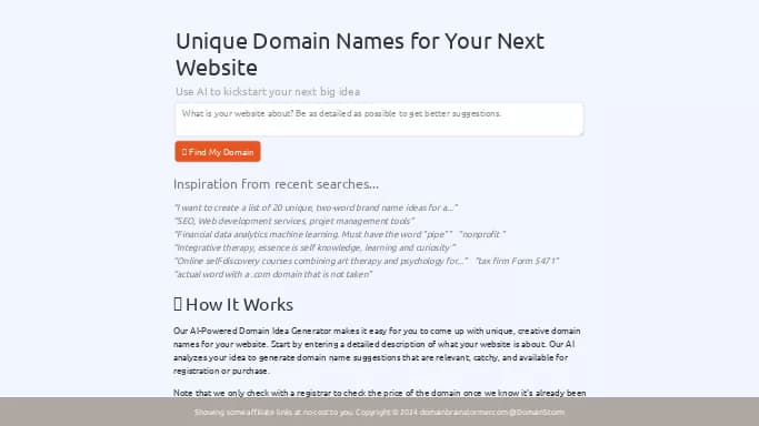Domain Brainstormer — бесплатная нейросеть   для маркетинга. 