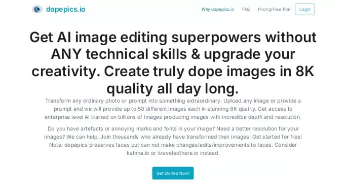 Dopepics.io — платная нейросеть   для редактирования изображений. Бесплатная версия с ограниченным функционалом, есть платные тарифы.