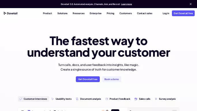 Dovetail — бесплатная нейросеть   для маркетинга. Бесплатная версия с ограниченным функционалом, есть платные тарифы.