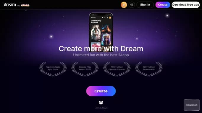 Dream AI — бесплатная нейросеть   для создания изображений. 