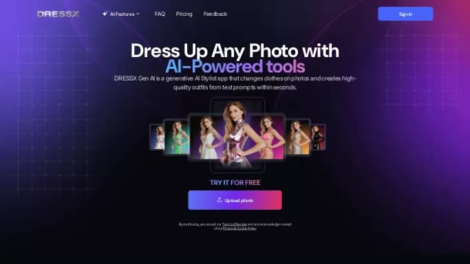 DRESSX.me — бесплатная нейросеть   для стиля и моды. Бесплатная версия с ограниченным функционалом, есть платные тарифы.