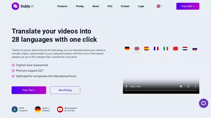 Dubly.AI — платная нейросеть   для редактирования видео. 