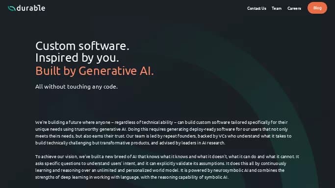 Durable AI — платная нейросеть   для no Code/Low Code разработки,  для маркетинга,  для разработки программного обеспечения. 