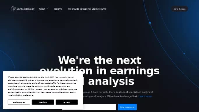 EarningsEdge — бесплатная нейросеть   для работы с финансами. Бесплатная версия с ограниченным функционалом, есть платные тарифы.
