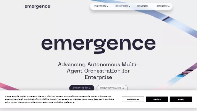 Emergence AI — бесплатная нейросеть  , автономные ИИ (AGI), для помощи в автоматизации. Бесплатная версия с ограниченным функционалом, есть платные тарифы.