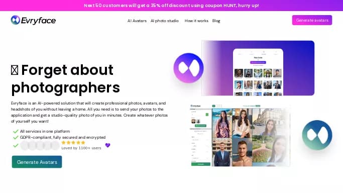 Evryface — платная нейросеть   для создания аватаров и цифровых 3D персонажей. Бесплатная версия с ограниченным функционалом, есть платные тарифы.