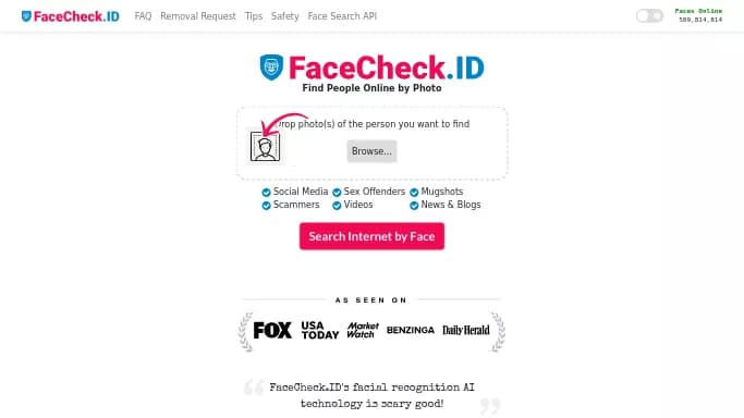 FaceCheck ID — бесплатная нейросеть   для определения ИИ,  для копирайтинга. Бесплатная версия с ограниченным функционалом, есть платные тарифы.