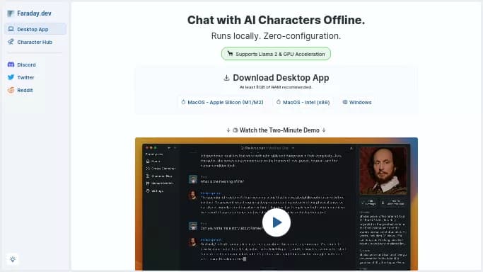 Faraday.dev — бесплатная нейросеть   для развлечений,  — чат-бот. 