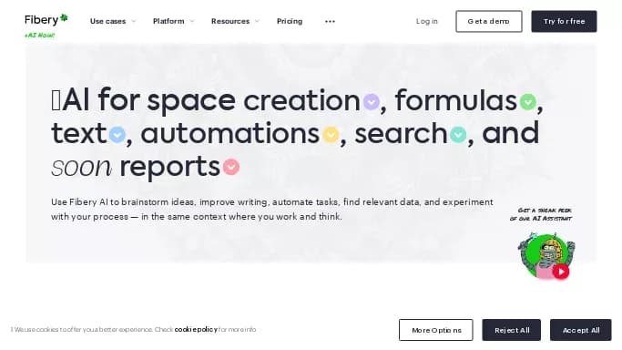 Fibery Ai — бесплатная нейросеть   для маркетинга,  для повышения продуктивности, для помощи в автоматизации. Бесплатная версия с ограниченным функционалом, есть платные тарифы.