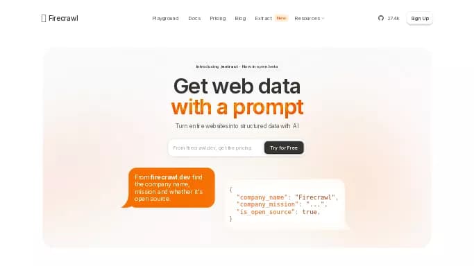 Firecrawl Extract — бесплатная нейросеть   для научно-исследовательской деятельности. Бесплатная версия с ограниченным функционалом, есть платные тарифы.