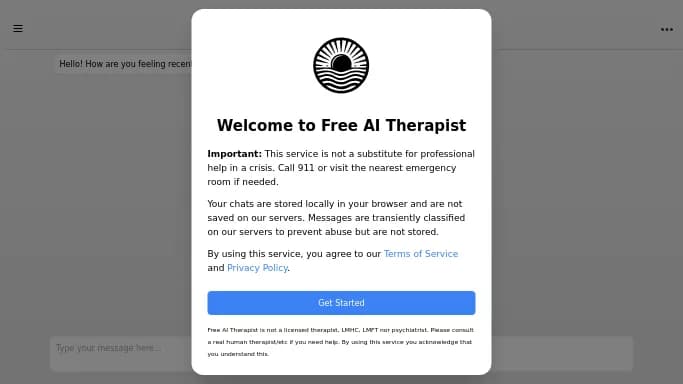 Free AI Therapist — бесплатная нейросеть   в медицине,  — чат-бот,  для маркетинга. 