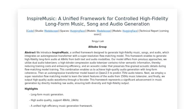 InspireMusic — бесплатная нейросеть   Open Source,  для создания музыки. 