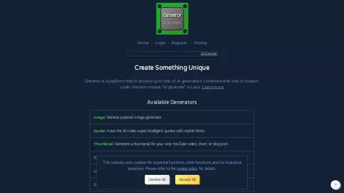 Generor — бесплатная нейросеть   для развлечений,  для создания изображений,  для написания текста. Бесплатная версия с ограниченным функционалом, есть платные тарифы.