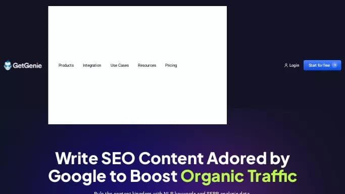 GetGenie Ai — бесплатная нейросеть   для копирайтинга. Бесплатная версия с ограниченным функционалом, есть платные тарифы.