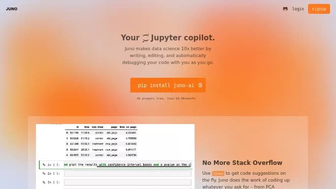 Juno — платная нейросеть   для разработки программного обеспечения. Бесплатная версия с ограниченным функционалом, есть платные тарифы.