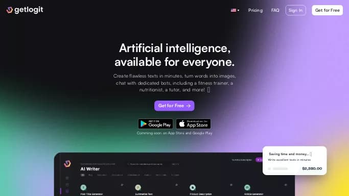 GetLogit — бесплатная нейросеть   — чат-бот,  для помощи в образовании. Бесплатная версия с ограниченным функционалом, есть платные тарифы.