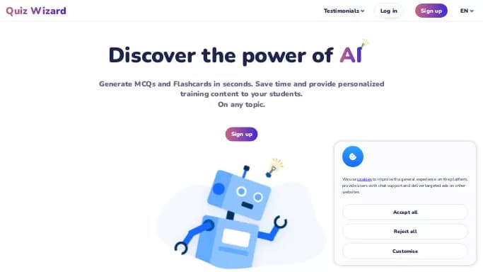 Quiz Wizard — бесплатная нейросеть   для помощи в образовании. 