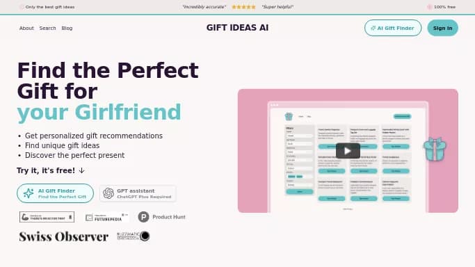 Gift Ideas AI — бесплатная нейросеть  — полезные ИИ,  для маркетинга,  для повышения продуктивности, для помощи в автоматизации. 