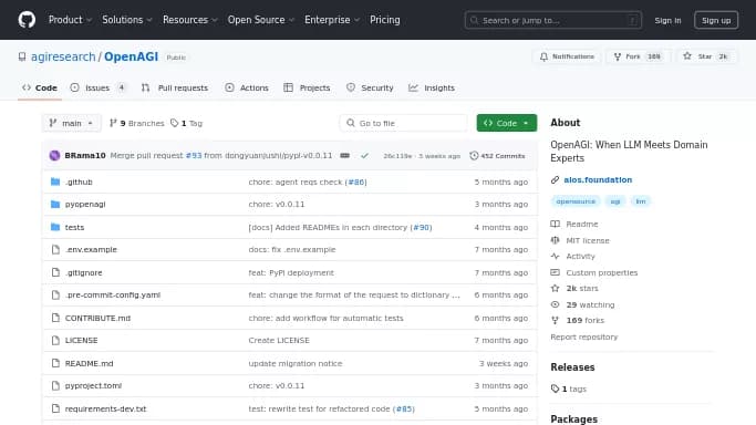 OpenAGI — бесплатная нейросеть  , автономные ИИ (AGI),  Open Source. 
