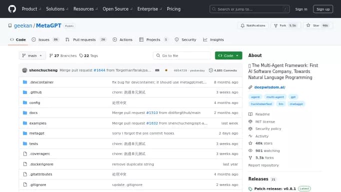 MetaGPT — бесплатная нейросеть  , автономные ИИ (AGI),  Open Source. 