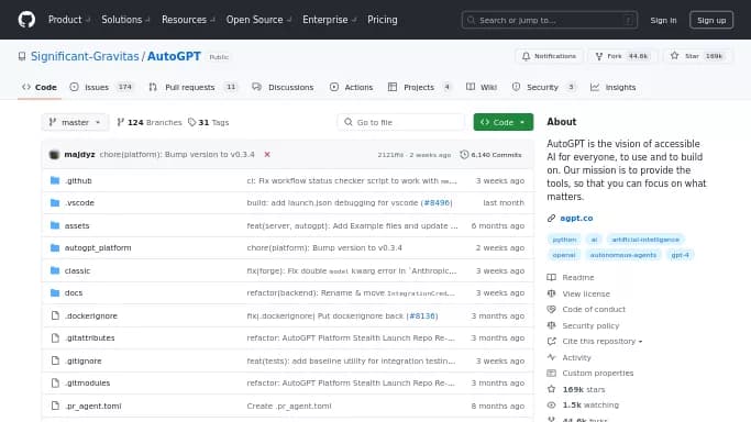 AutoGPT — бесплатная нейросеть  , автономные ИИ (AGI),  для no Code/Low Code разработки, для помощи в автоматизации. 