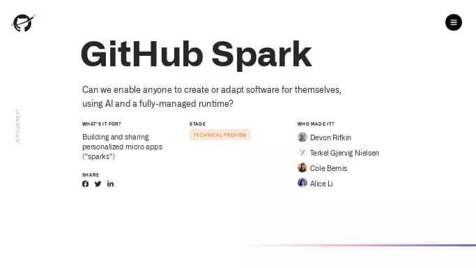 GitHub Spark — бесплатная нейросеть  undefined,  для no Code/Low Code разработки,  для дизайна. 