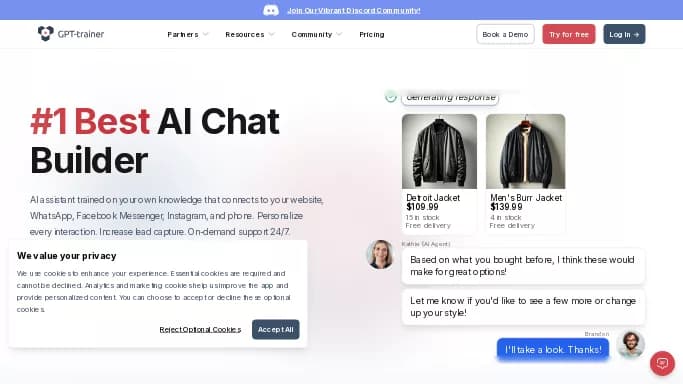 GPT-trainer — бесплатная нейросеть   — чат-бот. Бесплатная версия с ограниченным функционалом, есть платные тарифы.