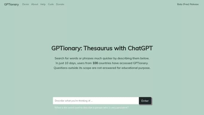GPTionary — бесплатная нейросеть   для помощи в образовании. 