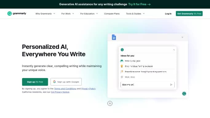 Grammarly — бесплатная нейросеть   для помощи в образовании,  для копирайтинга. Бесплатная версия с ограниченным функционалом, есть платные тарифы.