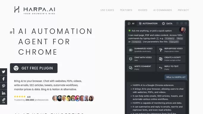 Harpa AI — бесплатная нейросеть   для работы с электронной почтой, , расширения ChatGPT,  для суммаризации текста,  для повышения продуктивности,  для помощи в образовании. 