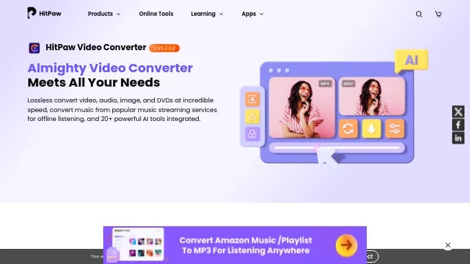 HitPaw — бесплатная нейросеть   для редактирования аудио,  для редактирования изображений,  для редактирования видео. Бесплатная версия с ограниченным функционалом, есть платные тарифы.