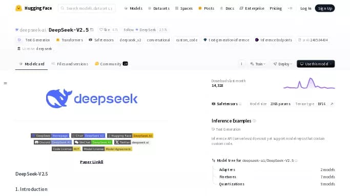 DeepSeek-V2.5 — бесплатная нейросеть   для разработки программного обеспечения, , модели LLM. 