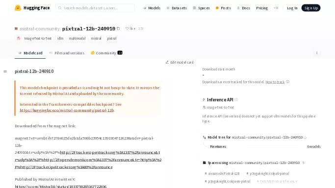 Pixtral12B — бесплатная нейросеть  , модели LLM. 