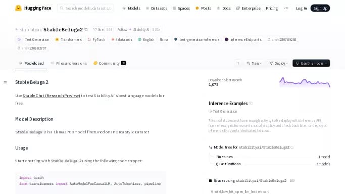 StableBeluga2 — бесплатная нейросеть   для написания текста. 