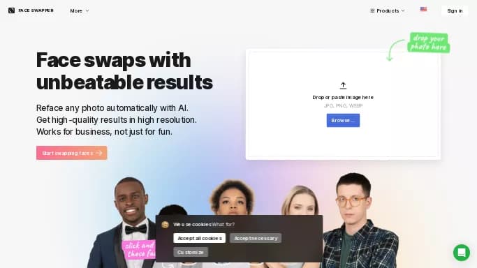 Face Swapper — бесплатная нейросеть   для дипфейк(deepfake). Бесплатная версия с ограниченным функционалом, есть платные тарифы.