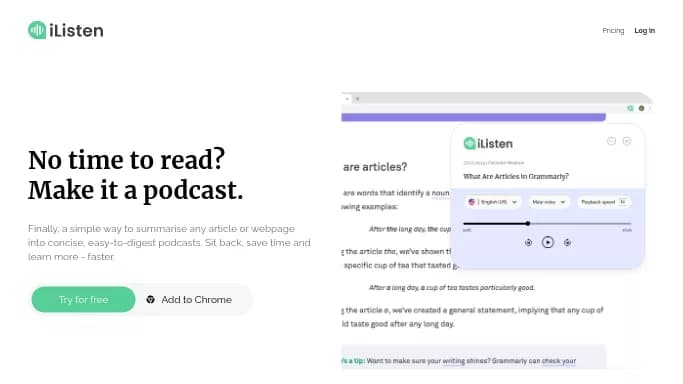 iListen AI — платная нейросеть   для помощи в образовании,  для суммаризации текста,  для повышения продуктивности,  для транскрибации аудио и видео. 
