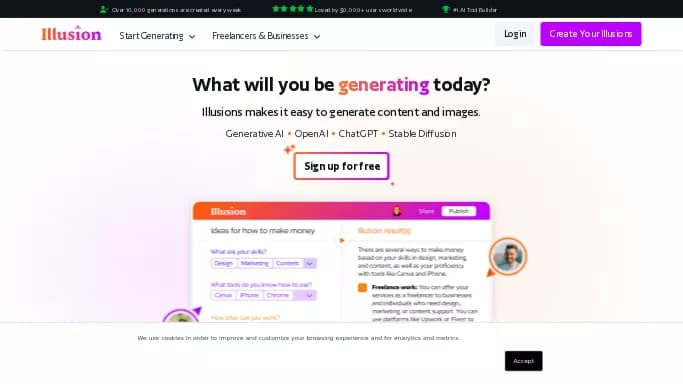 Illusion AI — бесплатная нейросеть   для создания изображений. Бесплатная версия с ограниченным функционалом, есть платные тарифы.