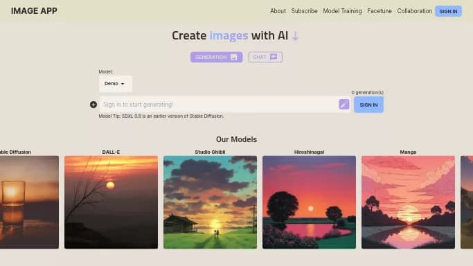 Image App — бесплатная нейросеть   для создания изображений. Бесплатная версия с ограниченным функционалом, есть платные тарифы.
