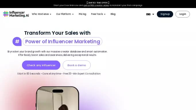 Influencer Marketing AI — платная нейросеть   для SMM. Бесплатная версия с ограниченным функционалом, есть платные тарифы.