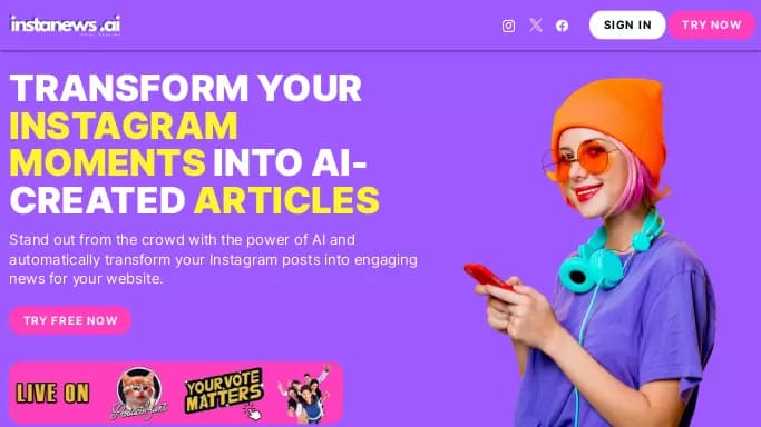 InstaNews.ai — бесплатная нейросеть   для написания текста. Бесплатная версия с ограниченным функционалом, есть платные тарифы.