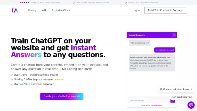 Instant Answers — бесплатная нейросеть   для маркетинга,  — чат-бот. Бесплатная версия с ограниченным функционалом, есть платные тарифы.