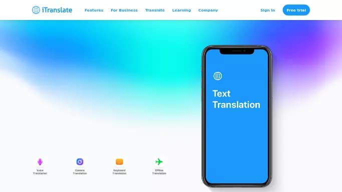 iTranslate — бесплатная нейросеть   для перевода. Бесплатная версия с ограниченным функционалом, есть платные тарифы.
