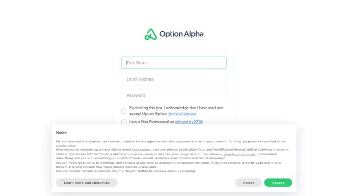 Option Alpha — платная нейросеть   для работы с финансами,  — чат-бот. Бесплатная версия с ограниченным функционалом, есть платные тарифы.