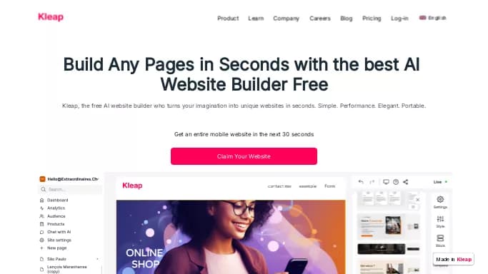 Kleap — бесплатная нейросеть   для дизайна. Бесплатная версия с ограниченным функционалом, есть платные тарифы.