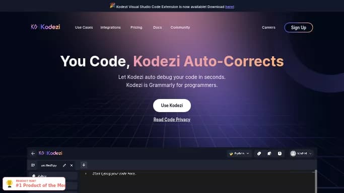Kodezi AI — бесплатная нейросеть   для разработки программного обеспечения. Бесплатная версия с ограниченным функционалом, есть платные тарифы.