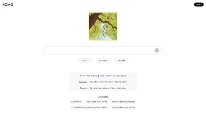 Komo Search — бесплатная нейросеть   для поиска. 