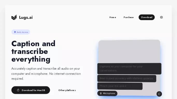 Lugs — платная нейросеть   для транскрибации аудио и видео,  для повышения продуктивности,  для помощи в образовании. Бесплатная версия с ограниченным функционалом, есть платные тарифы.