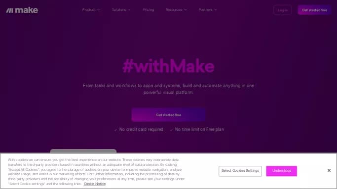 Make — бесплатная нейросеть  для помощи в автоматизации,  для no Code/Low Code разработки,  для повышения продуктивности. 