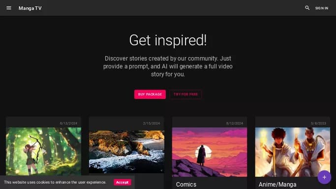 Manga TV — бесплатная нейросеть   для создания видео. Бесплатная версия с ограниченным функционалом, есть платные тарифы.