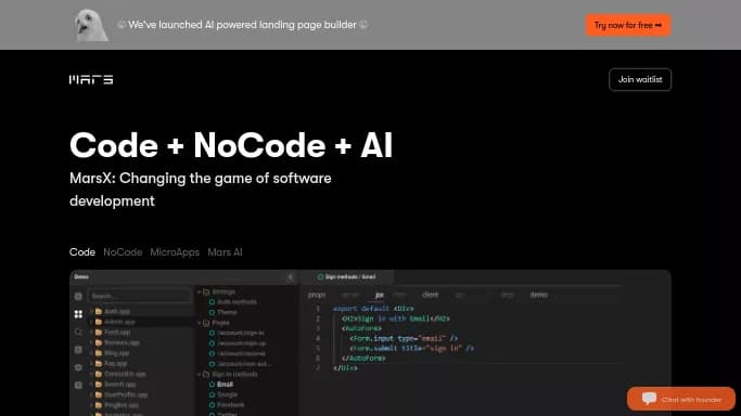 Mars Ai — бесплатная нейросеть   для разработки программного обеспечения,  для no Code/Low Code разработки,  для дизайна. 